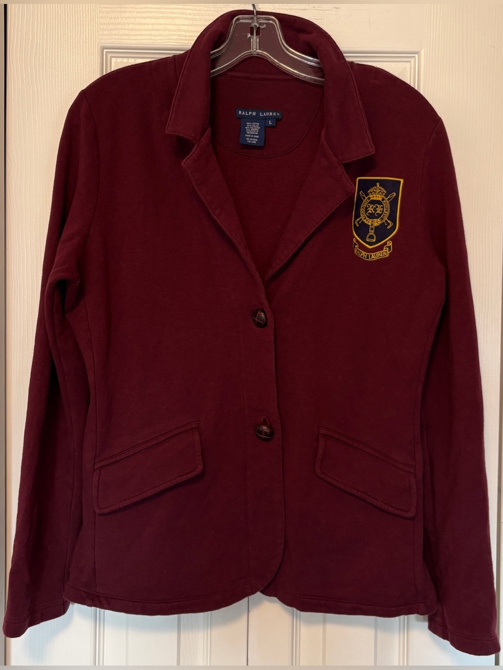 Ralph Lauren Blue Label Burgundy Knit Crest Blazer Jacket Sweater Large L